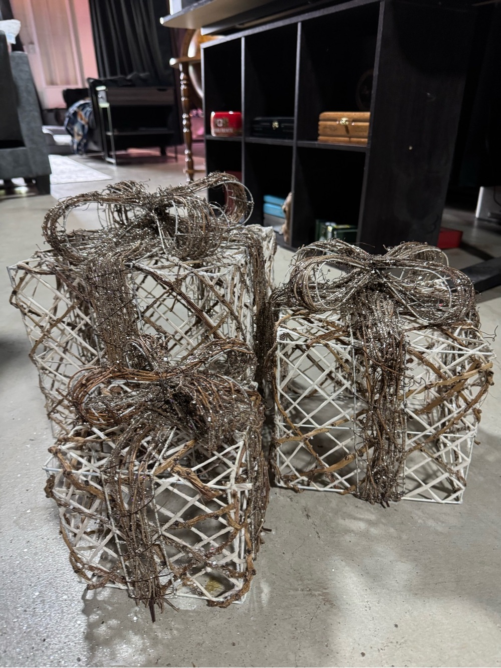 Rustic White and Brown Woven Gift Box Set - Holiday Decor